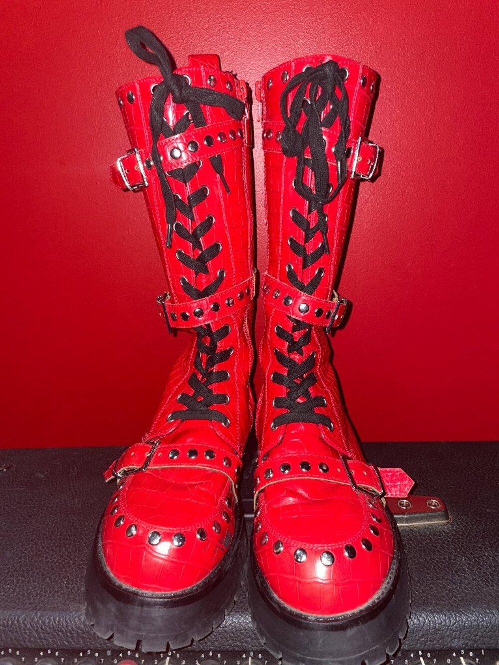 ASOS red studded combat boot 8 - Picture 2 of 13